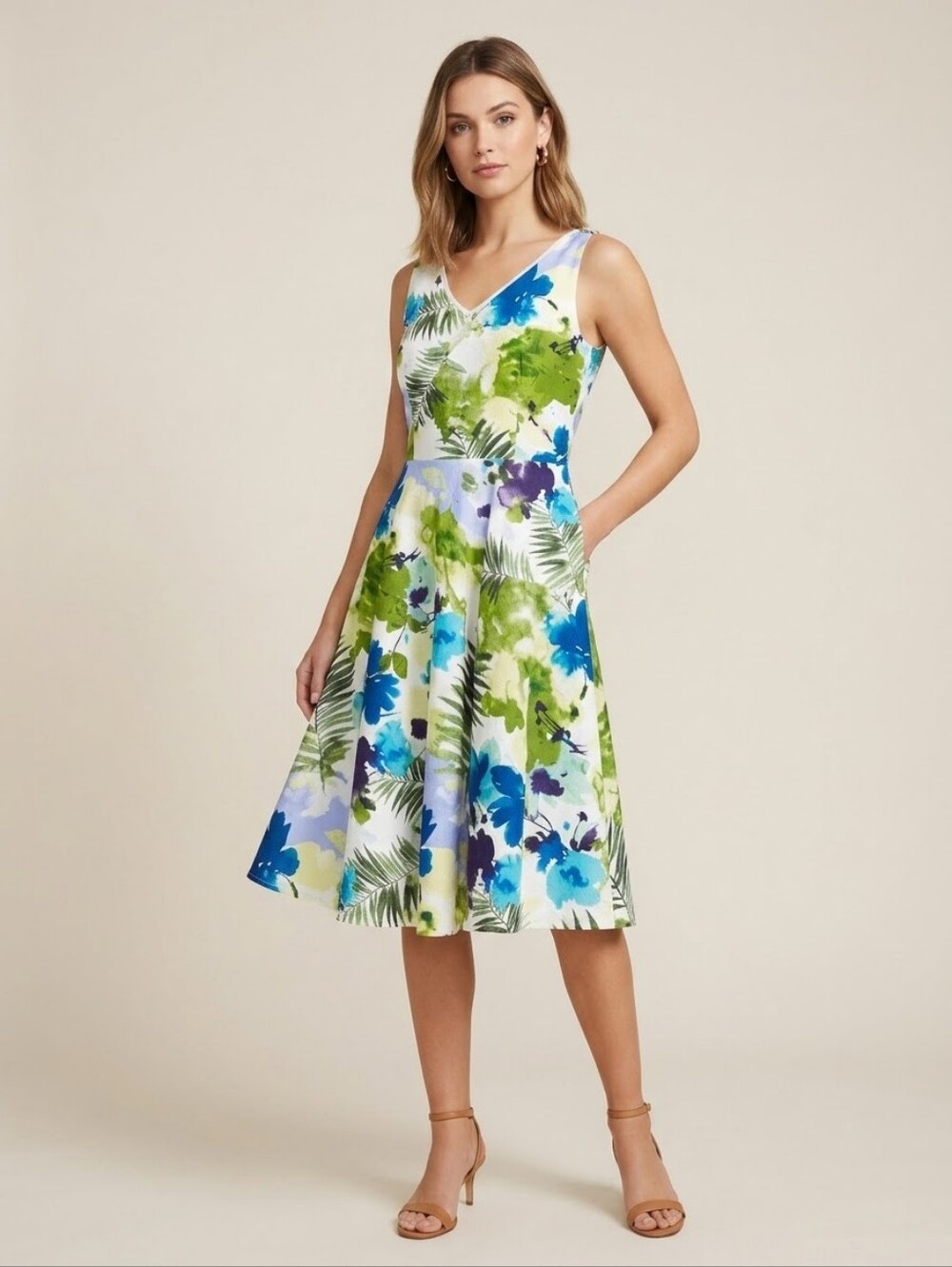 Tahari Arthur S. Levine Floral Cotton Jacquard Fit & Flare Midi Dress